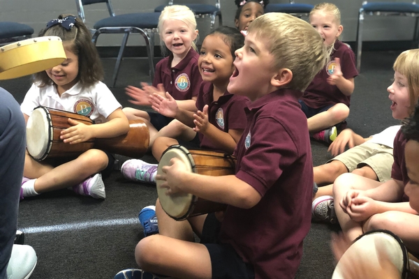 preschool students in music class